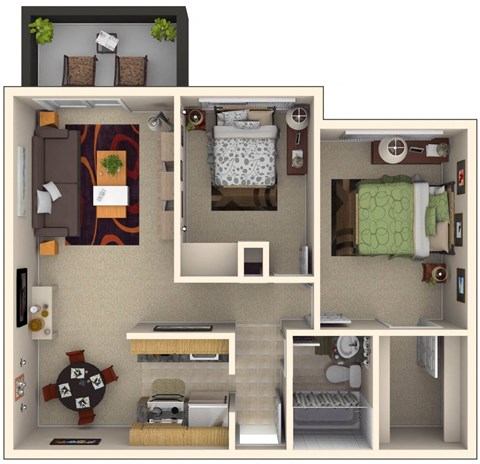 Floor plan for 2 beds, 1 bath, 800 sqft